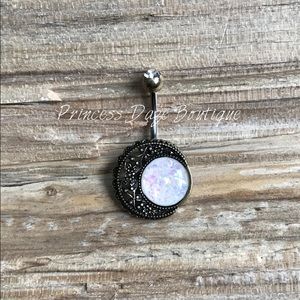 White Opal Moon Belly‎ Button Ring